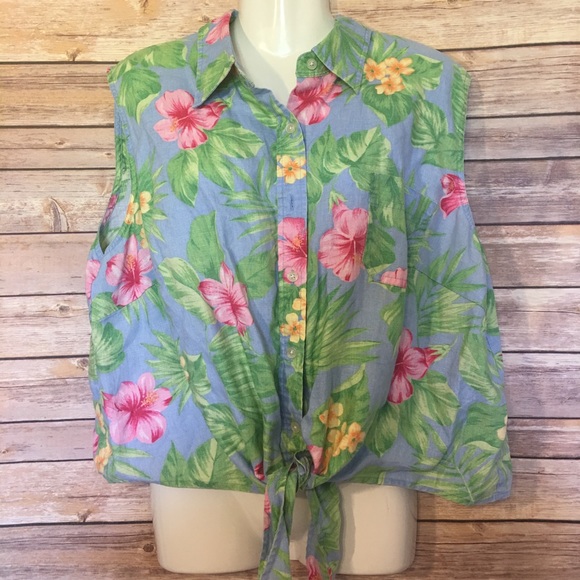 Lauren Ralph Lauren Tops - Ralph Lauren Floral tie tank button up 22W